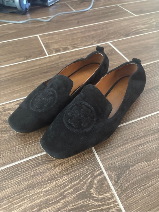 Tory Burch Shoes - Tory Burch Black Suede Logo Loafers